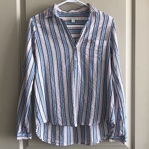 Lightweight Long-Sleeve Linen Striped Top
